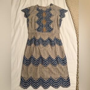 Blue and Tan Lace Dress
